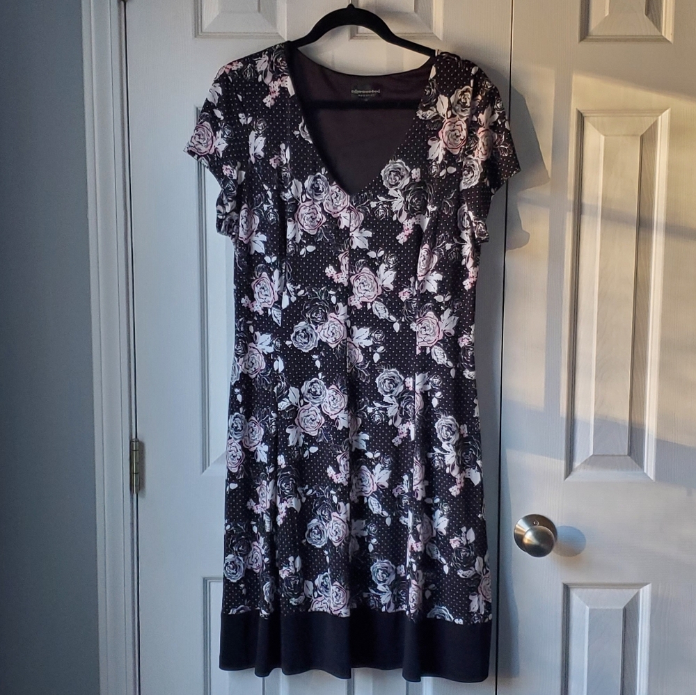 Connected Apparel Fit and Flare Dress Polka Dot Floral 14
